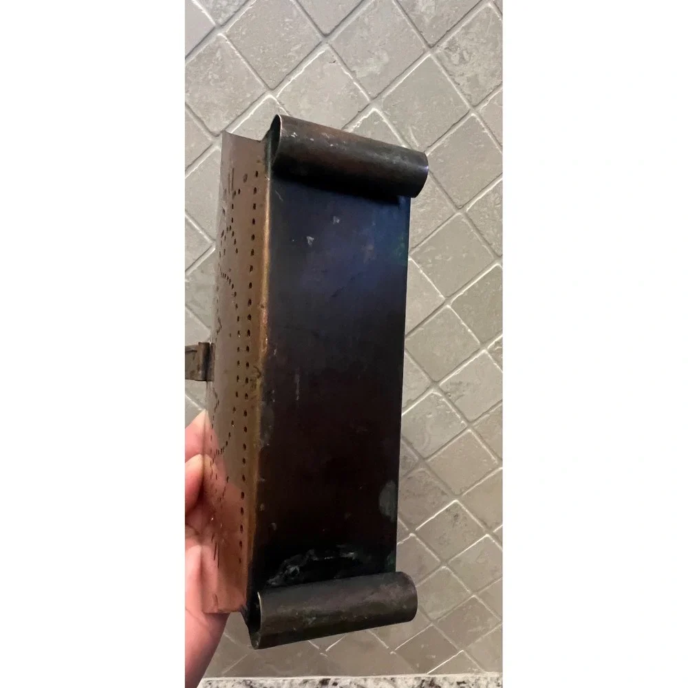 Vintage Copper Brass Letter Holder Napkin Basket Punched Metal Decorative Caddy